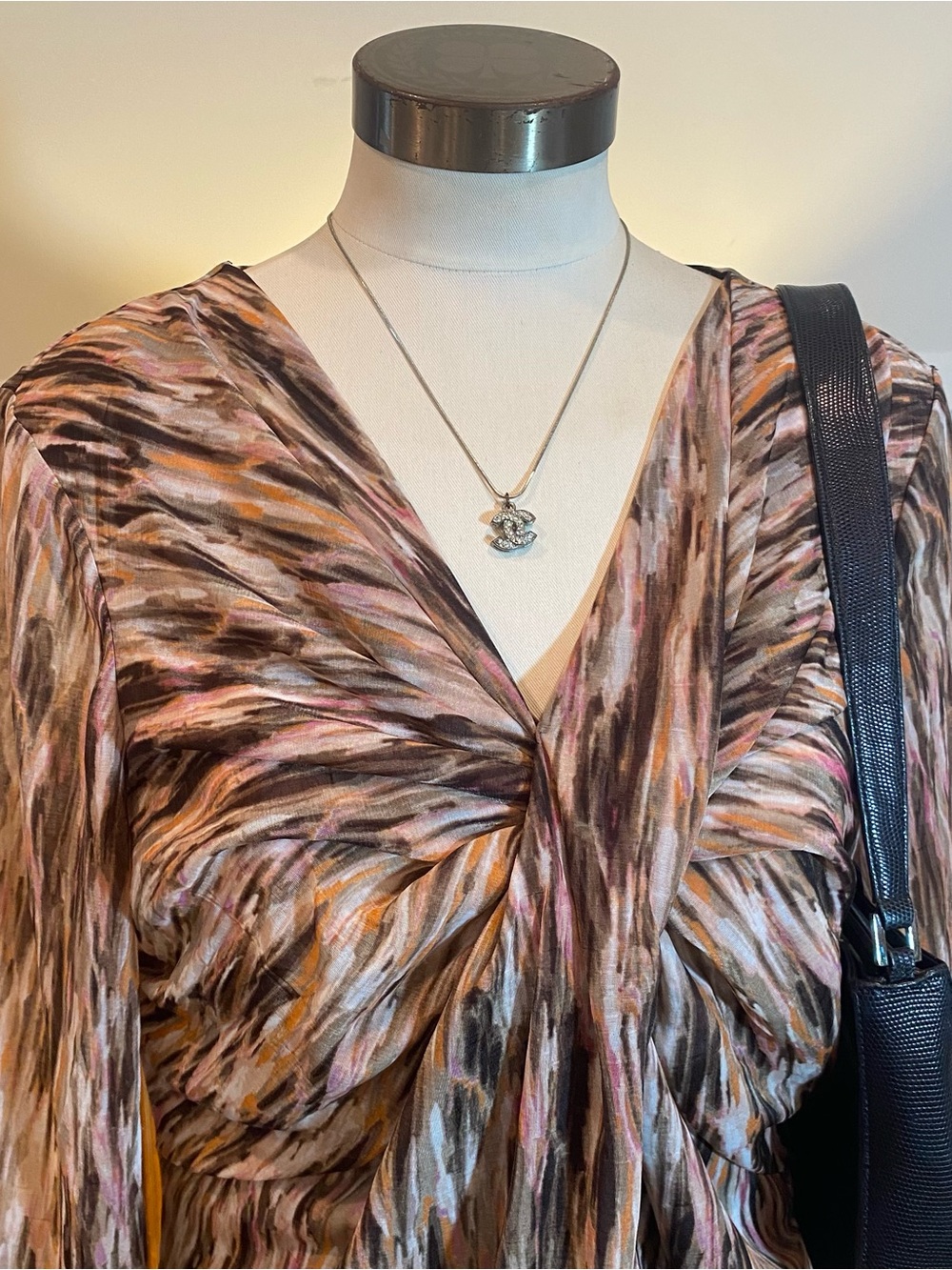 Y2K Abstract Twist-Front Mesh Top in Brown & Pink Mix